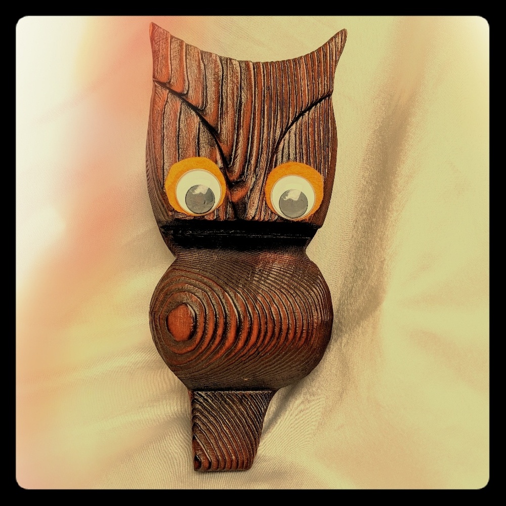 Vintage handmade wood owl, nursery wall art